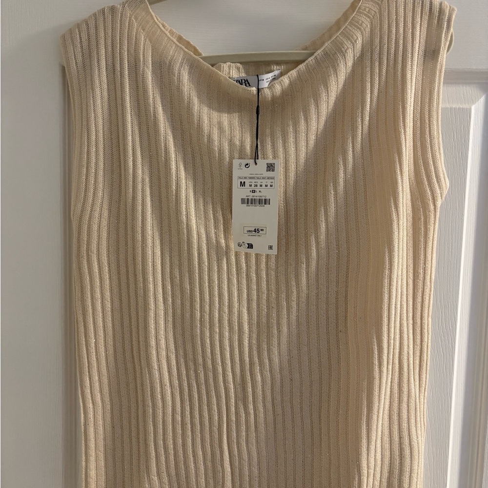 Zara Cream Ribbed Tank Top - Picture 6 of 7